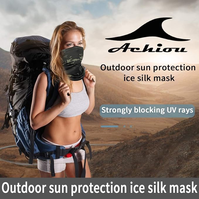 Achiou Cooling Neck Gaiter Face Cover Scarf, UV Protection Mask for Men and Women,Soft Windproof, Hiking Cycling Running
