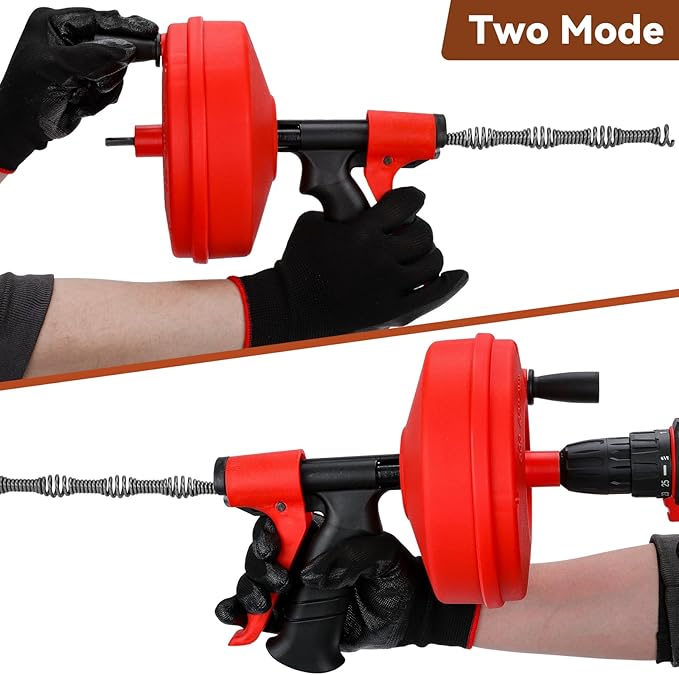 50 FT Double Mode Drain Snake Tools, 11-in-1 Drain Auger for Sink and Drain Unblocking, Plumbing Snake for Kitchen, Bathrom and Shower Sink, Snake for Real DYIs【Upgraded】