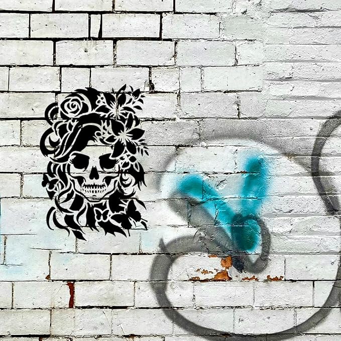 1pc Skull Lady with Flowers on Head Journal Stencil - Image 6