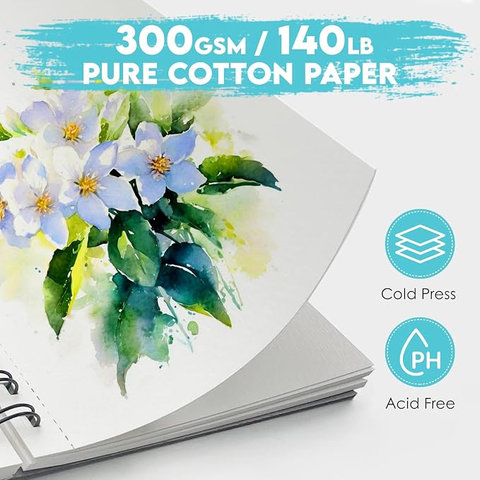 KOVIEDE 100% Cotton Watercolor Paper Pad 30 Sheets, Cold Press 140lb/300gsm - Image 2