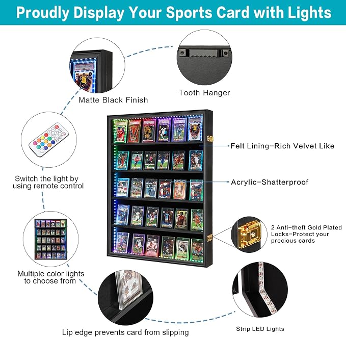 VERANI 35-Card LED Sports Star Card Frame, Lockable Shadow Box - Image 2