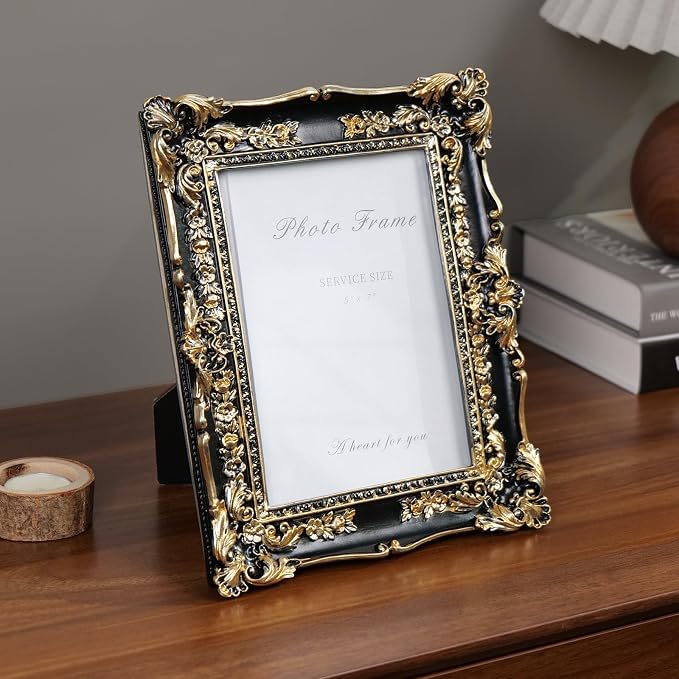 Cuspin 5x7 Picture Frame Black and Gold Frames, Vintage Baroque Handcrafted - Image 3
