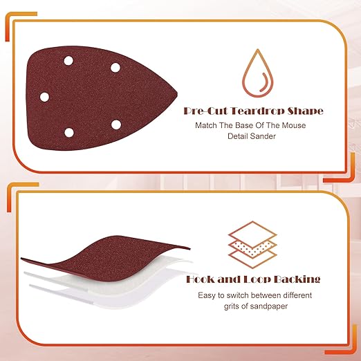 120 Grit Mouse Sander Sandpaper, Jamiikury 5 Hole Detail Sander Sandpaper Palm Sander Paper Mouse Sanding Pads Hook and Loop Sanding Sheets - Pack of 50