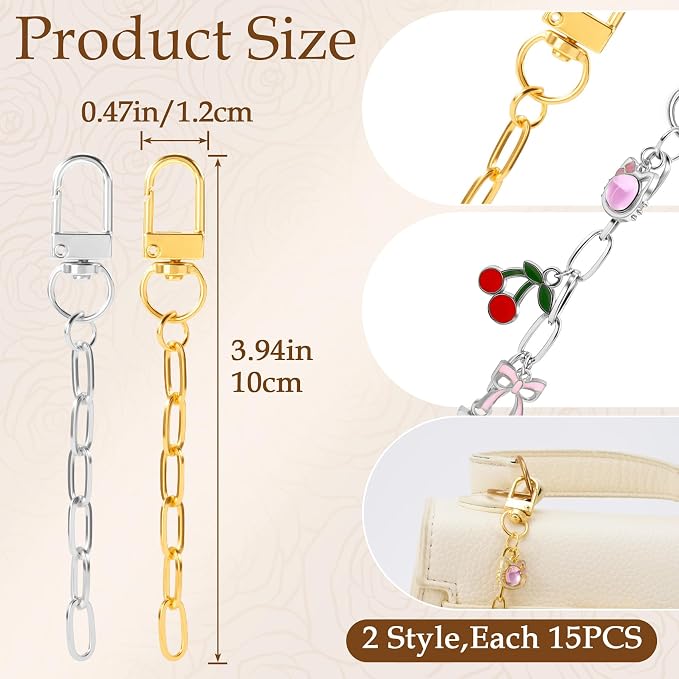 30pcs Gold & Silver Keychain Making Kit, Key Ring Swivel Snap Hook Chains - Image 2