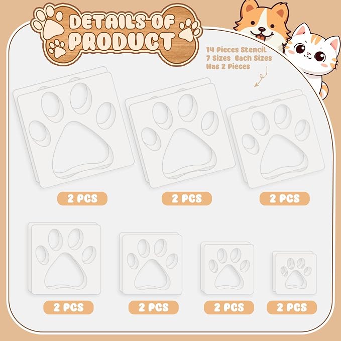 Teling 14 Pcs Paw Stencil for Printing Large Cat Dog Paw Painting Stencils - Image 5