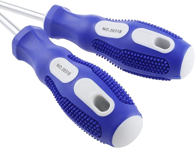 Slotted and Phillips Screwdriver PH2 8" Long Cross-head & Flat Blade, 2 Packs Magnetic Screwdriver with Rubber Handle, With Magnetizer/Demagnetizer Tool