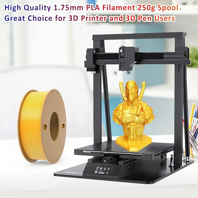 PLA+ 3D Printer Filament 1.75mm No Tangle, Neatly Wound Filament Net Weight 250g Spool, PLA Pro Plus, Silk Gold