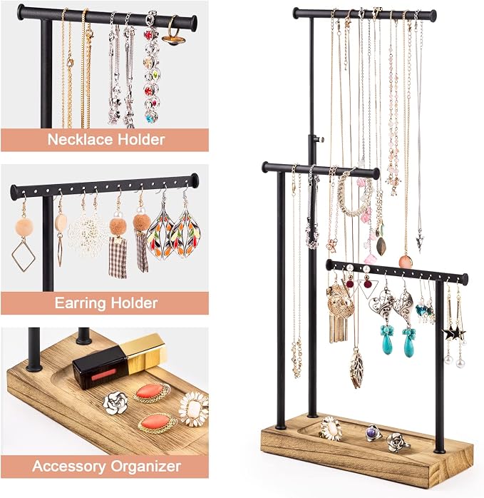 SRIWATANA Carbonized Black Jewelry Organizer Stand, Tall Necklace Holder | - Image 6