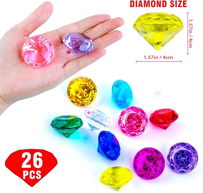 Niceup 26PCS Yellow Fake Diamonds Big Gem Toys, 1.5in Pool Diving Gems Acrylic - Image 3