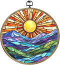 Colorful Mountain Sunset Bohemian Style Rainbow Sunrise Art Gift Framed Round by Unknown