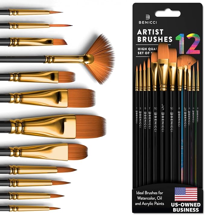 Professional Artist Paint Brush Set of 12 by BENICCI