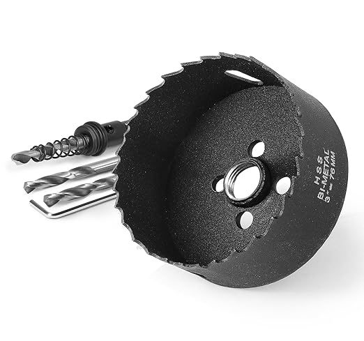 3 Inch Hole Saw with 3/8" Triangle Shank Quick Change Arbor, JTemgle Bi-Metal Hole Saw Heavy Duty Hole Cutting Tool for Cornhole Boards, Recessed Lights, Wood, Plastic, Drywall & Soft Metal
