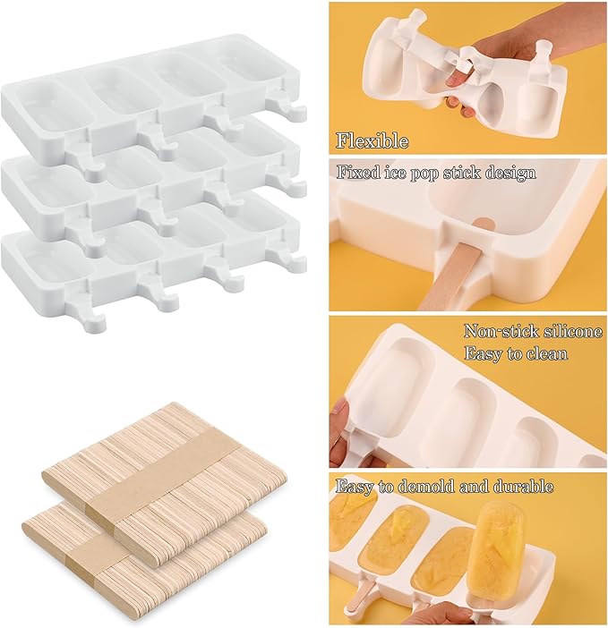 Sakolla 3 Pcs 4 Cavity Mini Popsicle Silicone Molds - Image 3
