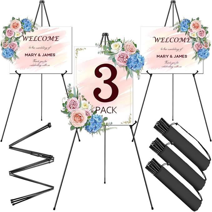 AROIC 63" Easel Stand for Display, 3 Pack Portable Foldable Metal Easel by AROIC
