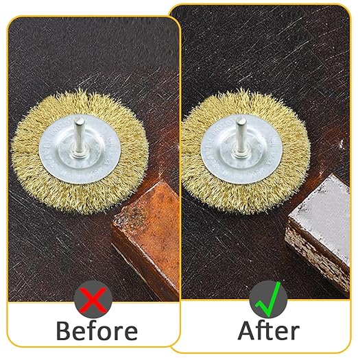3PC Brass Coated Wire Wheel Brush Kit for Drill, Crimped Cup Brush with 1/4-Inch Shank,0.13mm Coated Brass Wire Brushes, for Fast Removal of Rust, Paint and Scale from Metal and Wood
