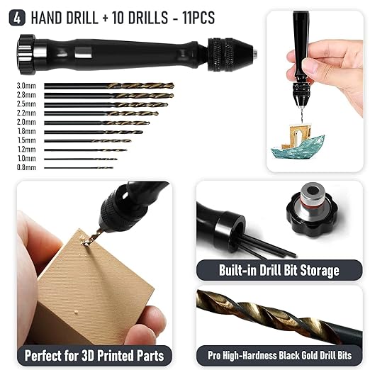 3D Printer Tools Kit Essential, 3D Printing Tools Kit, 3D Printer Accessories, Deburring Tool, Wire Cutter, Drill, Scraper for Remove, Smoothing, Finishing, Deburring, Craving, Drilling