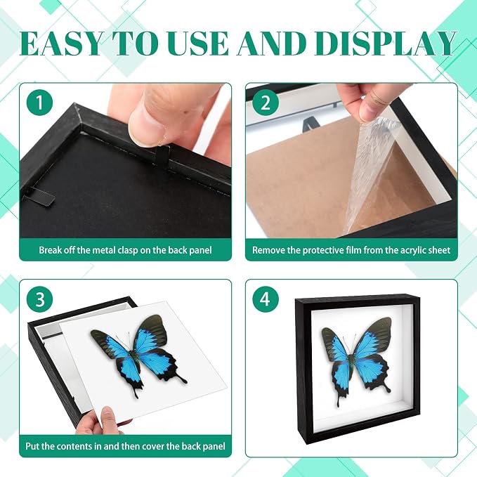 VOKOY 2 Pack 8" x 8" Shadow Box Frame, Wooden Black Hollow Photo Frame - Image 6