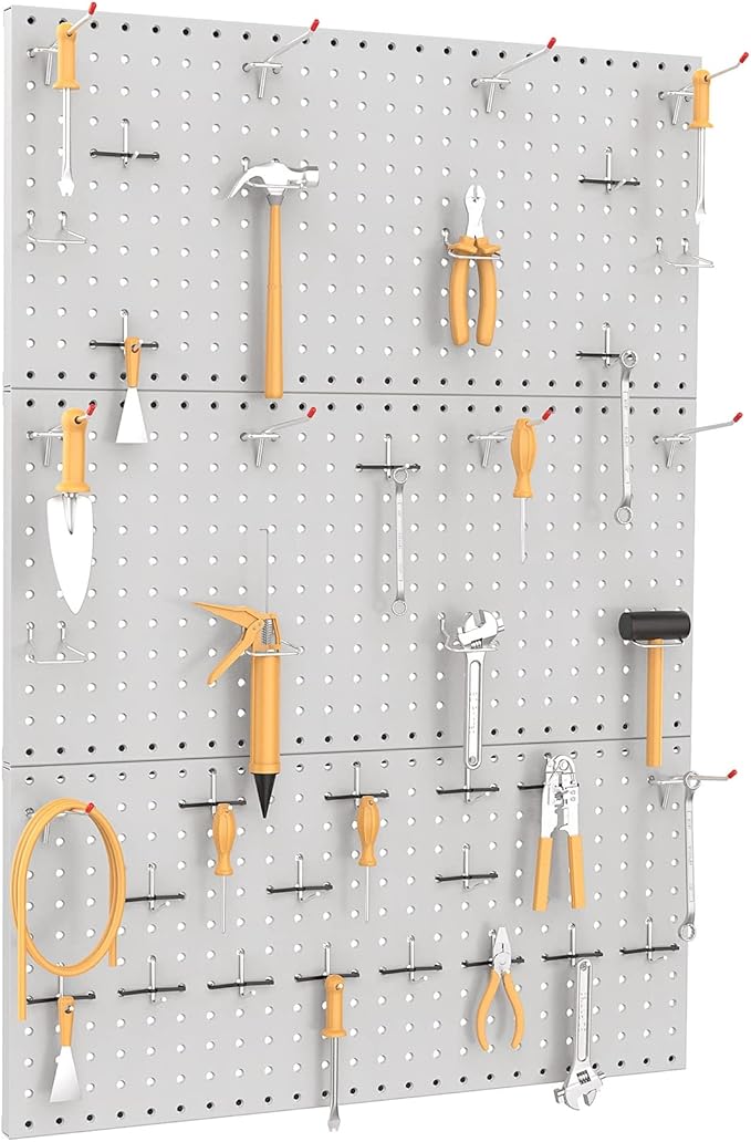 TORACK 3Pcs Metal Pegboard Panels(12x24 inch) for Wall Garage Utility Tools Storage Pegboard for Workbench, Modular Peg Board Tool Organizer Boards(Pack of 3, Grey)