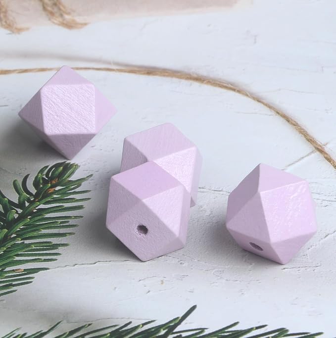 30 20mm Purple Wooden Geometric Beads - Image 3