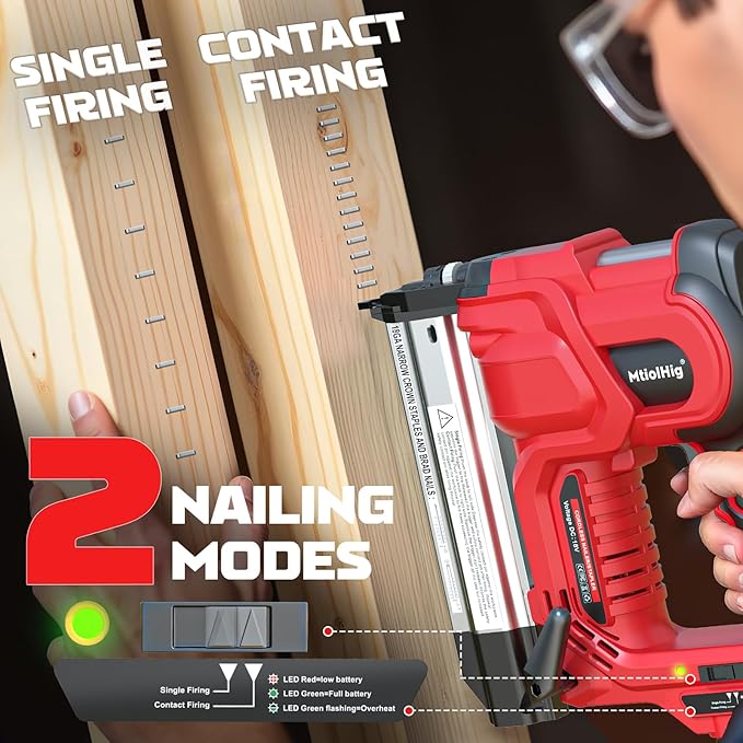 Cordless 2" Brad Nailer Compatible with Milwaukee Battery(No Battery), 2-in-1 Electric Nail Gun/Staple Gun, 18 Gauge Nail Gun Battery Powered with 1000 Nails for Wood Carpentry