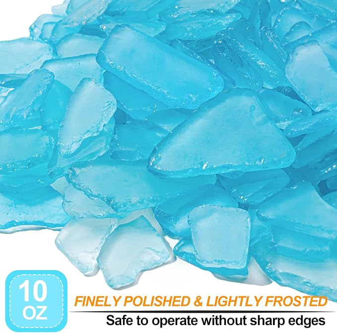 Keedolla Tumbled Sea Glass for Crafts - 10 OZ Ice Blue Seaglass Pieces Flat - Image 2