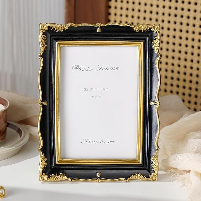 Cuspin 4x6 Picture Frame Black and Gold Frames, Ornate Textured Hand-Crafted - Image 2