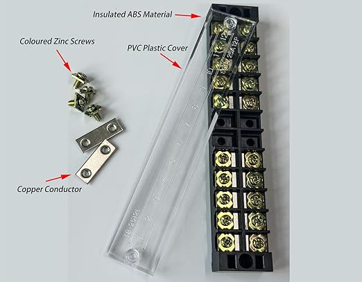 Terminal Block (2 Sets) 2Pcs 10 Positions Dual Row 600V 25A Screw Terminal Strip Blocks with Cover&2Pcs Pre-Insulated Barrier Termina Block Strip&20Pcs Insulated Fork Wire Connector