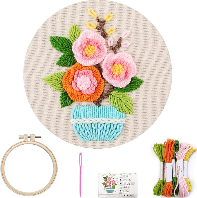 FONNUY Embroidery Kit for Beginners，3D Plants Flowers Pre-Stamped Pattern Kits by FONNUY