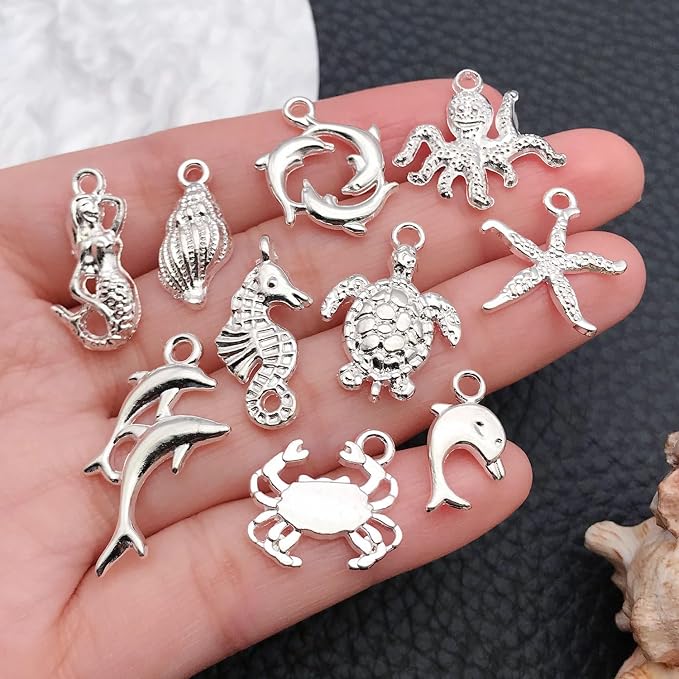 WOCRAFT 60pcs Bright Silver Ocean Bracelet Charms - Image 2