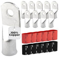 SELTERM 10pcs - 4 Awg (XL) 3/8" Stud Battery Lugs - Ring Terminal Connectors with 12pcs 3:1 Black & Red Heat Shrink Tubing with Adhesive, Heavy Duty Battery Cable Ends - Tinned Copper Wire Lugs Kit