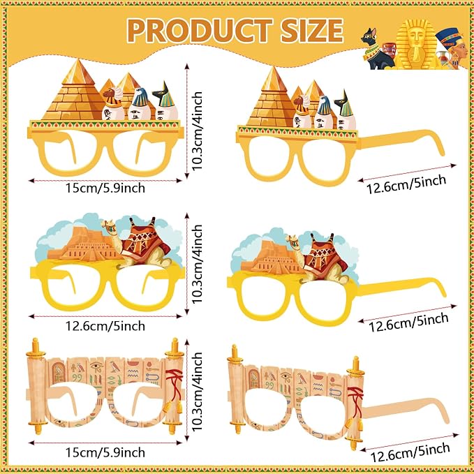 Pajean 32 Pcs Ancient Egyptian Decor Egypt Theme Eyeglasses Paper Glasses Frame - Image 2
