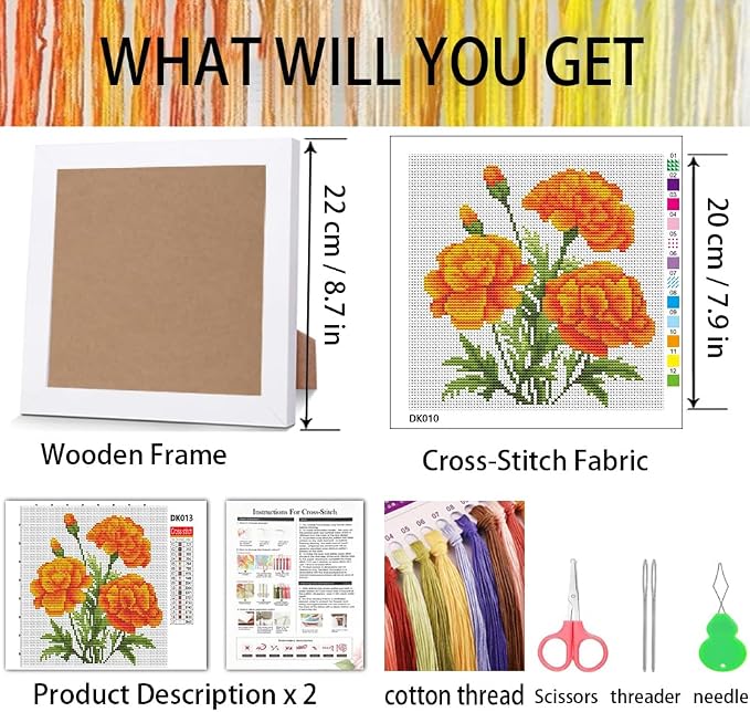 Marigold Cross Stitch Kits for Beginner, Flowers Stamped Cross Stitch Kits - Image 3