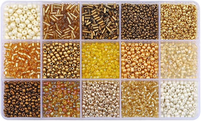 15 Grid Gold Glass Seed Bugle & Tube Beads Kit by Basigeese