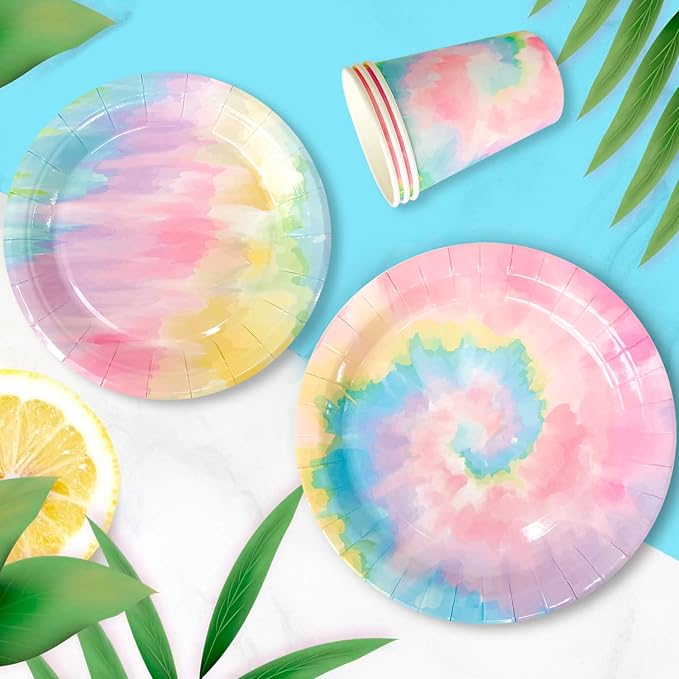 Tie Dye Birthday Party Supplies, 16 Guests Tie Dye Party Tableware Set Colorful - Image 6