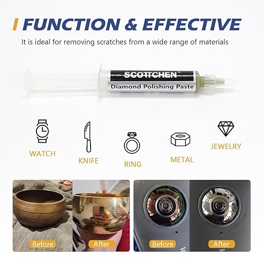 SCOTTCHEN Diamond Polishing Paste,600 Grit 22-36 Microns Lapping Compound with 50% Concentration of Diamond Powders for Jewelry, Metal, Ring, Glass, Coin,etc.-5 Gram