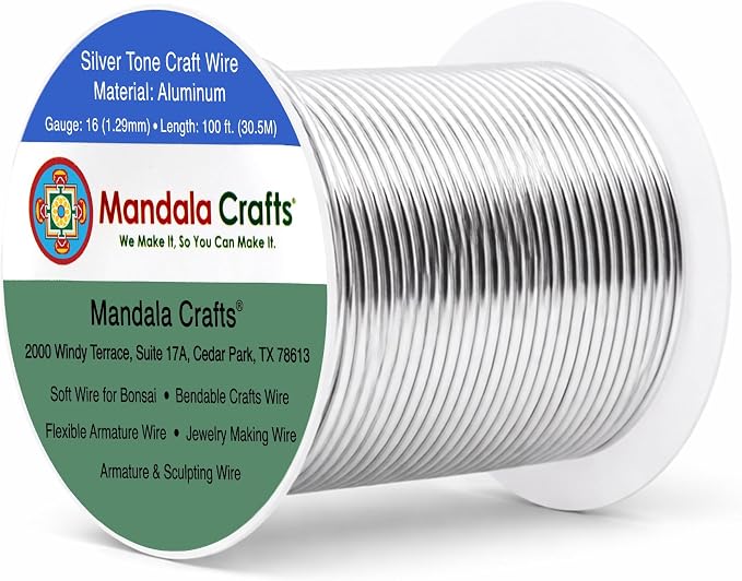Mandala Crafts 16 Gauge Silver Tone Anodized Aluminum Craft Wire, 100 FT | by MandalaCrafts