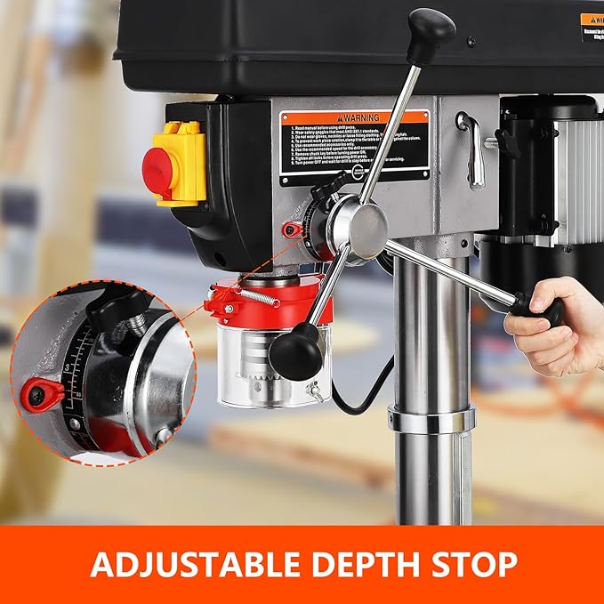 15 in Floor Drill Press, 7.5 Amp 120V Pure Copper Motor, 288-3084 RPM Variable Speed Cast Iron Bench Drill Press, 0-45° Tilting Worktable, Tabletop Drilling Machine for Wood Metal