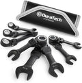 DURATECH Stubby Flex-head Ratcheting Combination Wrench Set, SAE, 8-piece, 5/16" to 3/4", CR-V Steel, Black Electrophoretic Coating, with Rolling Pouch