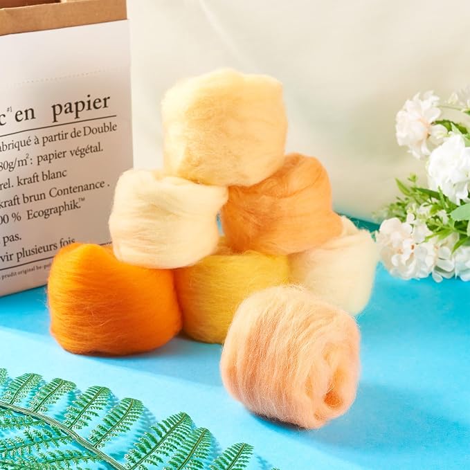 FASHEWELRY 1.2 OZ Wool Felting Kit 7 Set 7 Colors Orange Theme Needle Felting - Image 3