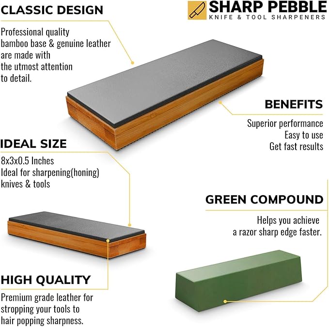 Sharp Pebble Premium Leather Strop for Knife Sharpening with Polishing Compound - Sharpening Strop for Knives, Straight Razor, Chisels - with eBook Guide