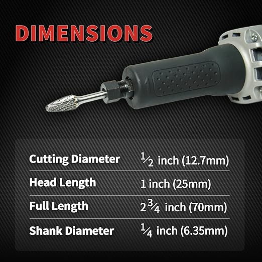 S&F STEAD & FAST Carbide Burr with ¼” Shank ½” Cutter Dia 1” Length, Professional Grade Tungsten File, Die Grinder Bit for Electric or Air Die Grinder, Tree Round Nose, Grinding Burr bit for Metals