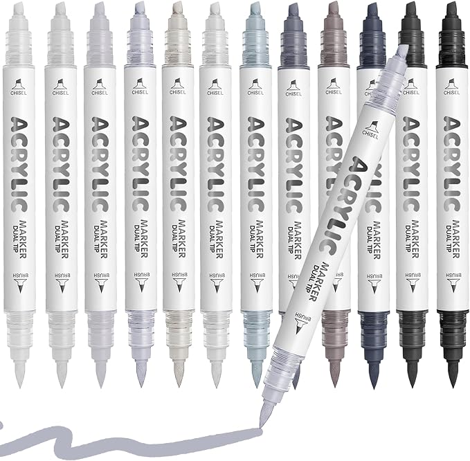 White Gray Acrylic Paint Pens, Water Based 12 Colors Dual Tip Acrylic Paint by DIYChristmasGiftSupplies