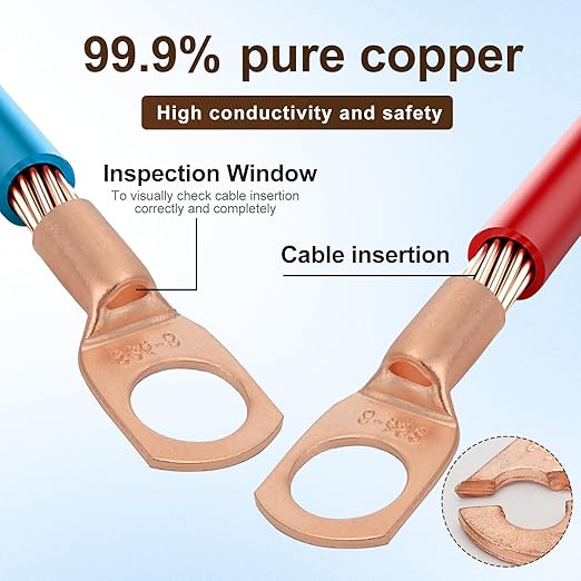 Thick Copper Electric Wire Lugs,20Pcs Bare Copper Gauge 12-10Awg-5/16(M8) Ring Heavy Duty Battery Cable Lugs Ends Ring Terminals Connectors with 20Pcs 3:1 Heat Shrink Tubing Assortment Kit