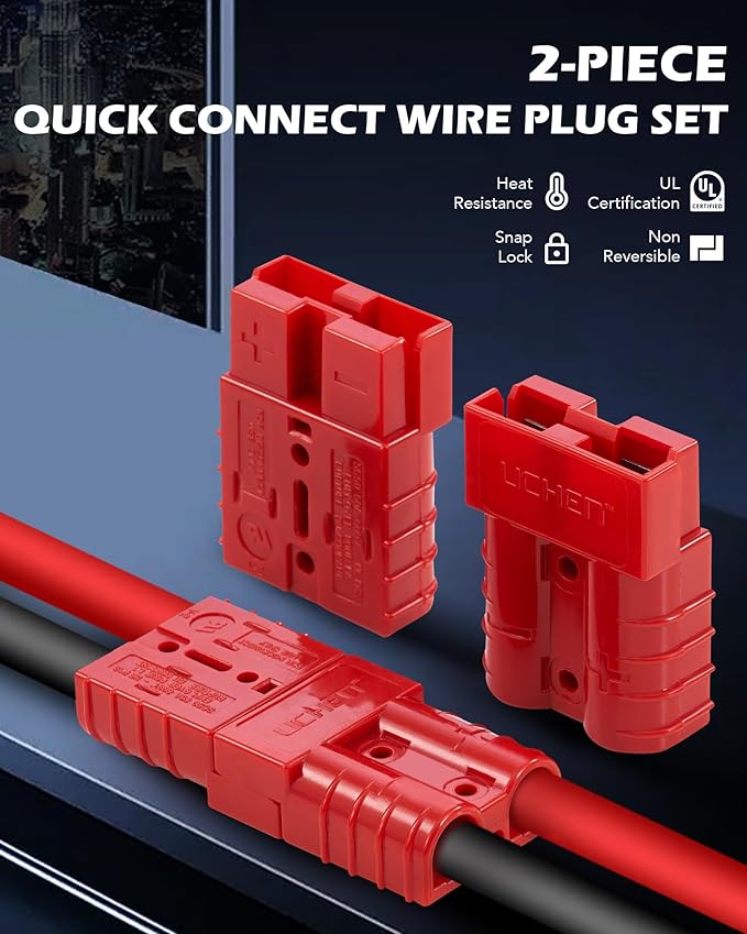 Orion Motor Tech Wire Connector 2 Pack, 50A Wire Harness Plug Kit for 6 to 12 Gauge Cables, 12V to 36V Battery Quick Connect Disconnect Set for Car Bike ATV Winches Lifts Motors More, Set of 2, Red