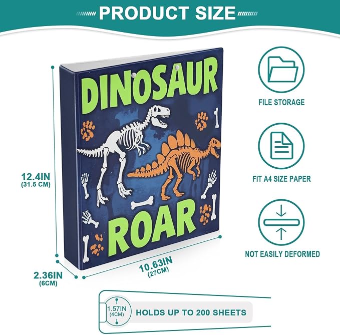 Dinosaur Roar Round Ring Binders 1.5 Inch Dragon Dino Skull 3 Ring Clipboard - Image 4