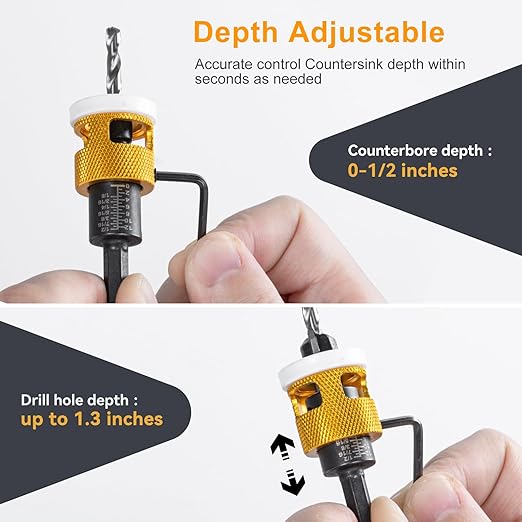 Countersink Drill Bit Set for Wood,7 PCS Counter Sink Drill Bit with HSS Tapered Drill Bits and 1/4" Hex Shank Quick Change for Woodworking with Storage Box
