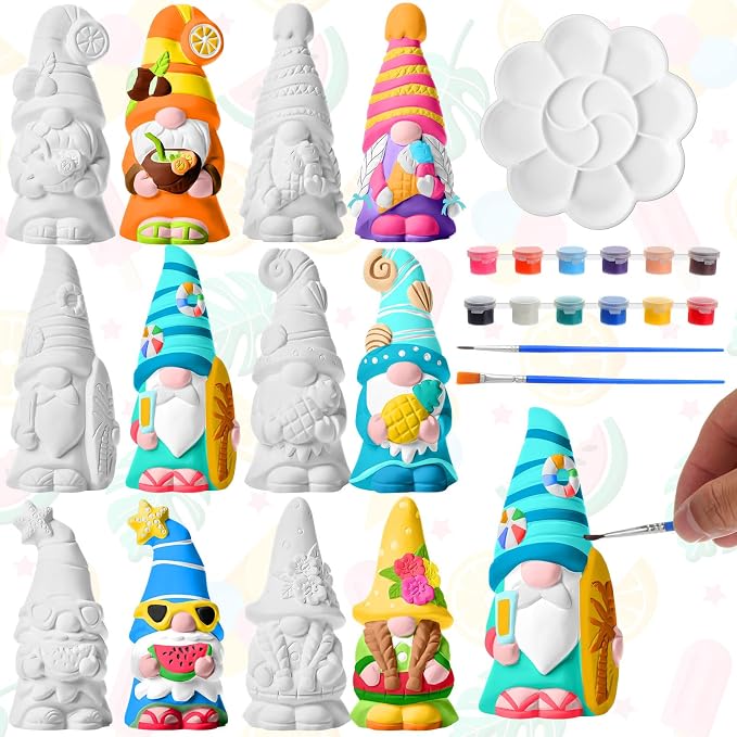 Arrowbash 6 Pcs Summer Beach Gnome Ceramics to Paint 5.1" Ready to Paint Your by Arrowbash