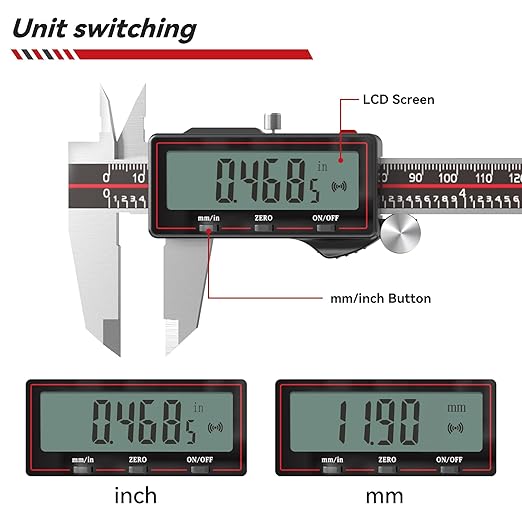GemRed Digital Caliper 6 Inch/150 mm, Wireless Data Transfer to Excel, Stainless Steel Electronic Micrometer with Large LCD, IP54 Waterproof, Auto-Off, Inch/mm Conversion