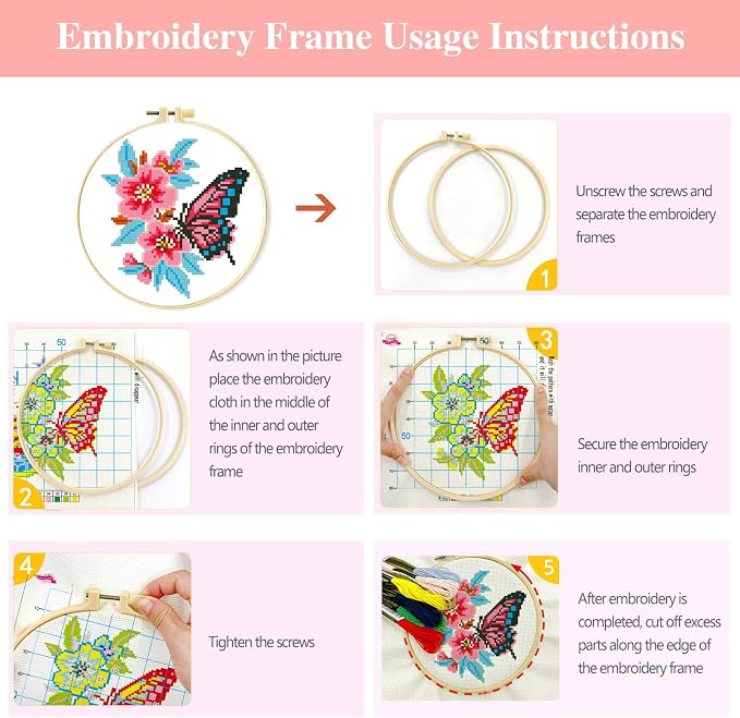 Zhenqing 4-Pack Butterfly Cross Stitch Kits – 11CT 24x24cm Aida Cloth - Image 6