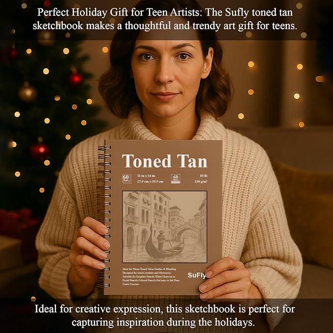 SuFly Toned Paper Sketch Book, 11x14 Inches, 60 Sheets - 90lb/150gsm Toned Tan - Image 6